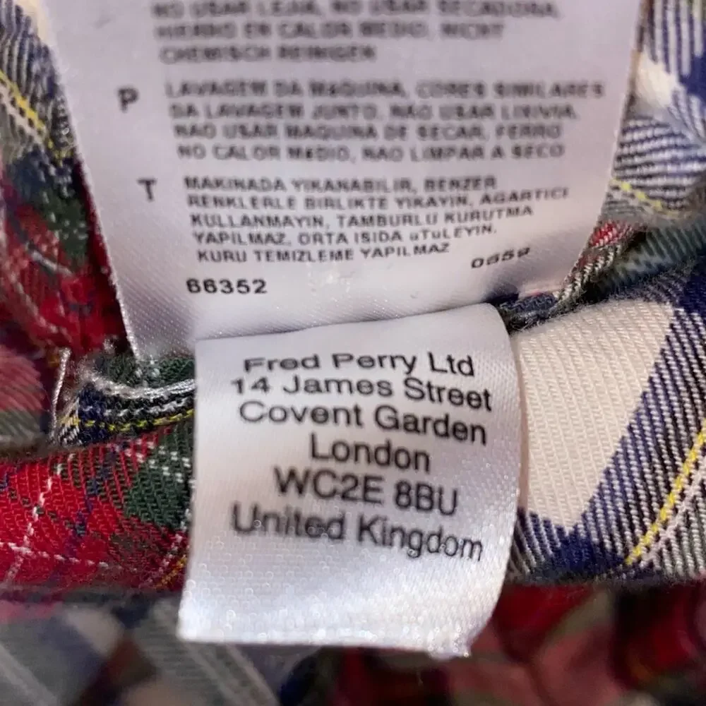 Fred Perry $275 Red & White Plaid Flannel Button Down Shirt sz Small EUC